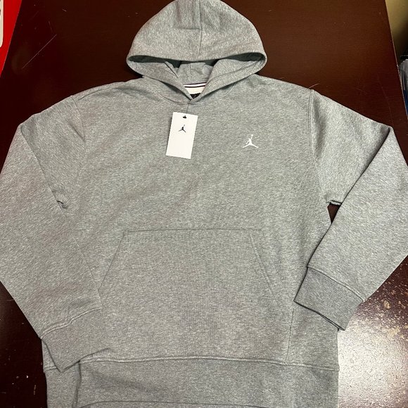 Jordan Mens Gray Heather Essential Fleece Long Sleeve Pockets Pullover Hoodie - Picture 1 of 5